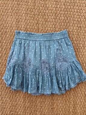Like New LoveShackFancy Adia Mini Skirt, Size XS, Color Blue Bonnet